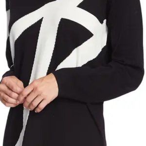 New NWT Vince Camuto Women Black Diagonal Stripe Colorblock Pullover Shirt S